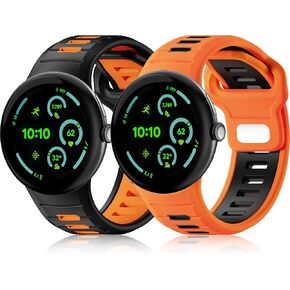 2-Pack Sport Bands Compatible with Google Pixel Watch 3 45mm Band, Soft Loop Silicone Wristbands Waterproof Replacement Strap for Pixel Watch 3 for Men