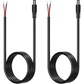 DC 5525 Power Pigtails Cable, 5.5MM x 2.5MM Male Plug to Bare Wire Open End Power Wire Supply Repair Cable, 18AWG Barrel Connector for CCTV Camera,DVR,LED Strip Light Etc (2 Pack) 4FT