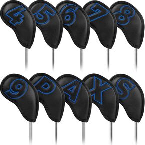 10pcs Red No. on Both Sides Magnetic Closure Classic Black Leather Iron Headcover Covers Set Travel Cases