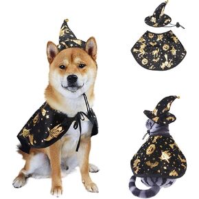 Pet Halloween Dog Cat Costume Cloak Witch Cloak Witch Hat Costume for Cats and Small Dogs Halloween Clothes (L)