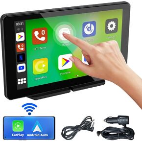 7" Wireless Carplay Screen for Car, Portable Car Stereo Touch Screen with A-pple Carplay & Android Auto, Car Play Screen with Backup Camera, GPS Navigation, Voice Control, Mirror Link, Bluetooth, FM