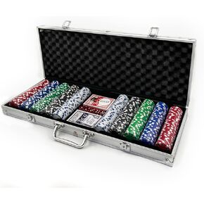 300 Poker Chips Set with Aluminum Case, Includes 1 Dealer Chip, 2 Deck of Cards, 5 Red Dice, Texas Holdem Poker Set in Kuwait