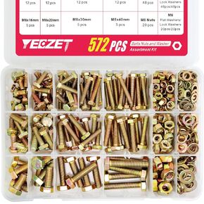YEEZET 1000pcs M4 M5 M6 Bolts and Nuts Washers Assortment Kit, 304 Stainless Steel Metric Bolt Assortment Set,14 Most Common Sizes,10-40mm
