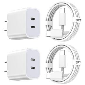 iPhone 15 Charger,Apple Charger Fast Charging,2Pack 40W Dual Port Power Delivery Apple Charging Block,2Pack 6FT USB C to C Fast Charger Cable,USB C Charger for iPhone 15/15 Pro/iPad Pro/iPad Air/Mini