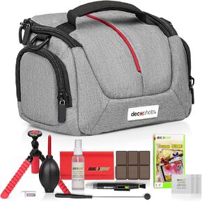 Deco Photo DSLR, Mirrorless, Compact Camera Bag - Shockproof, Quick Access, Modular Storage, Lightweight, Travel-Friendly, with Camera Cleaning Kit, Gray, CAMV2