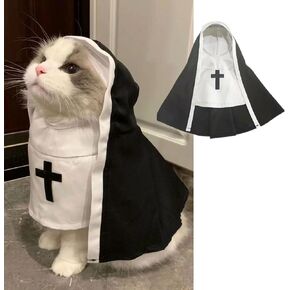 MANON ROSA Cat Costume Nun Dress- Funny Halloween Cloak Outfit for Small Medium Dogs, Cosplay Apparel for Photoshoots Parties Social Media, Adorable Pet Clothing (M(Rec wt.6-12lb))