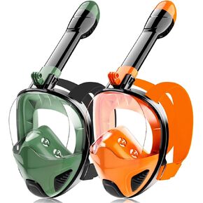 Full Face Snorkel Mask for Adults Teen, Snorkeling Gear with Detachable Camera Mount,Panoramic 180° View, Anti-Fog Anti-Leak Snorkling Set for Man and Women (Black Green)