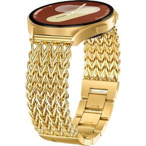 Minyee Compatible with Samsung Galaxy Watch 7 6 5 4 FE 40mm 44mm/Watch 6 Classic 43mm 47mm/Watch 5 Pro 45mm Bands Women, 20mm Dressy Stainless Steel Metal Gold Chain Strap Mermaid Designer Wristband