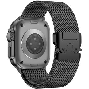 سوار معدني ميلاني متوافق مع Apple Watch Ultra2 Ultra Band 49mm 46mm 45mm 44mm للرجال والنساء، إبزيم قابل للتعديل من التيتانيوم لساعة iWatch Ultra/Ultra2/SE/Series 10/9/8/7/6/5/4