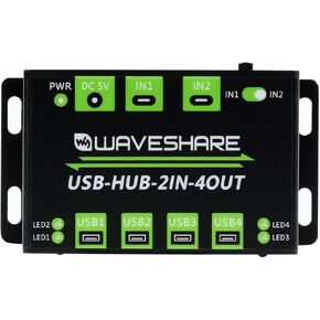waveshare Industrial Grade USB HUB Extending 4X USB 2.0 Ports Switchable Dual Hosts Sharing USB Devices for Two Hosts Without Power Supply