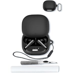 Case for Soundcore Liberty 4 Pro by Anker Noise Cancelling Wireless Earbuds,Soft Protective,Shockproof, BOVUGAC Silicone Case Cover with Keychain & Cleaning Kit & Lanyard-Black