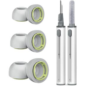 3 in 1 Cleaner Kit Memory Foam Ear Tips for AirPods Pro 1st & 2nd Gen, No Silicone Gray Eartips Pain, Better Noise Cancellation， Reusable Fit in Charging Case-3 Sizes(S/M/L) Replacement Buds