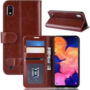 Flip Case for Samsung A10 Wallet PU Leather Magnetic Protective Cellphone Case for Samsung Galaxy A10 A105 A105M Folio Book Cover with Stand (Brown)