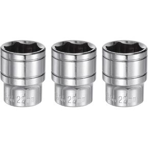 HARFINGTON 3pcs 6-Point Socket 1/2" Drive 21mm Metric 1.5" Length 45# Steel Shallow Sockets Mirror Polishing Chrome Sockets for Car Repair Mechanical Maintenance Home Use