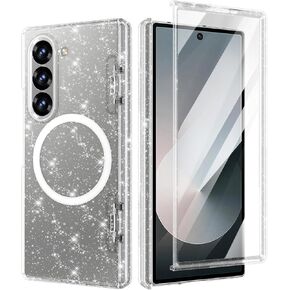 Btscase for Samsung Galaxy Z Flip 6 Case Magnetic with Hinge Protection,[Built-in Front Screen Protector] [Compatible with MagSafe] Marble Slim Full Body Protective Shockproof Women Men Case,Rose Gold