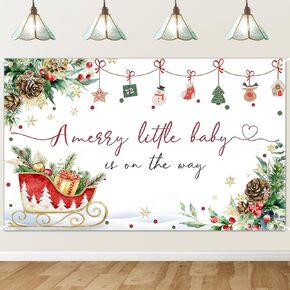 Avezano Christmas Baby Shower Banner A Little Merry Is on the Way Backdrop Winter Wonderland Xmas Baby Shower Party Decoration Background (70.8x43.3inch)