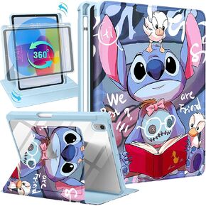 Cartoon Rotate Case for iPad Mini 7 Case/for iPad Mini 6th Generation Case with Pencil Holder - for Girls Kids Women Girly Kawaii Cute 360 Degree Rotating Cove,Heart Stit