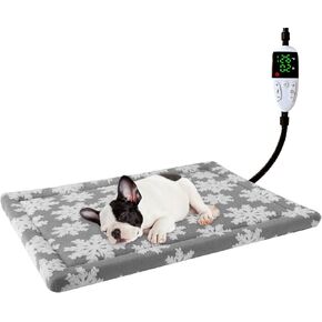 Luxury Pet Heating Bed, Temperature Setting & Steady Dog Cat Heating Pad with Chew Resistant Cord, Perfect Indoor Warmer in Winter for Your Pets(Snow Gray, 25" Lx23W)