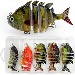 5 Pieces Fishing Lure, Artificial Lure, 6 Segments, Wobbler, Pike, Trout Lure, Artificial Lure for Saltwater, Freshwater, Trout, Perch, Salmon Fishing