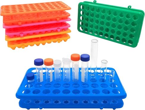 50-Well Test Tube Rack with silicome pad,Plastic Test Tube Holder for 5ml/10ml/15ml Tubes,Pack of 1pcs/3pcs/5pcs(Blue Green Orange Yellow Pink) (5, Blue Green Orange Yellow Pink, Ordinary) in Saudi Arabia