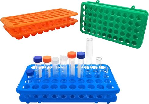 50-Well Test Tube Rack with silicome pad,Plastic Test Tube Holder for 5ml/10ml/15ml Tubes,Pack of 1pcs/3pcs/5pcs(Blue Green Orange Yellow Pink) (5, Blue Green Orange Yellow Pink, Ordinary) in Saudi Arabia