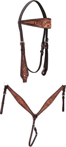 CHALLENGER Horse Western Floral Tooled Laced Browband Tack Set Bridle Headstall Breast Collar 78HR01B in Saudi Arabia