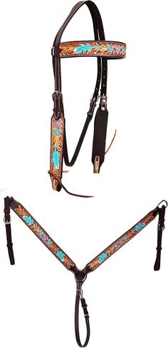 CHALLENGER Horse Western Floral Tooled Laced Browband Tack Set Bridle Headstall Breast Collar 78HR01B in Saudi Arabia