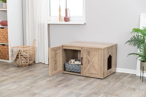 TRIXIE XL Furniture Litter Box Enclosure (Espresso Brown), Hidden Litter Box for Cats with Openings on Either Ends & Large Ventilations Slots, Double Doors for Easy Cleaning, Removable Divider in Kuwait