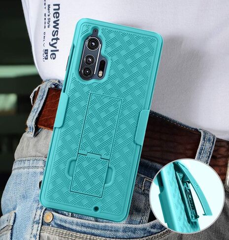 Case with Clip for Motorola Edge Plus, Nakedcellphone [Black Tread] Kickstand Cover with [Rotating/Ratchet] Belt Hip Holster Combo for Moto Edge+ (2020, XT2061) in Saudi Arabia