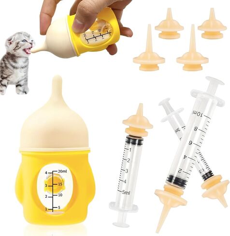 Kitten Bottle Feeding Kit Puppy Bottles for Nursing, Anti-Choking Pet Feeding Bottle and Syrings, Nipple for Kittens Newborn Kitten Puppy Small Animals Supplies(Yellow, 20ml) in Saudi Arabia