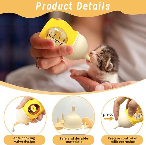 Kitten Bottle Feeding Kit Puppy Bottles for Nursing, Anti-Choking Pet Feeding Bottle and Syrings, Nipple for Kittens Newborn Kitten Puppy Small Animals Supplies(Yellow, 20ml) in Saudi Arabia