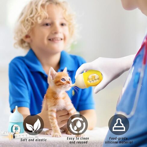 Kitten Bottle Feeding Kit Puppy Bottles for Nursing, Anti-Choking Pet Feeding Bottle and Syrings, Nipple for Kittens Newborn Kitten Puppy Small Animals Supplies(Yellow, 20ml) in Saudi Arabia