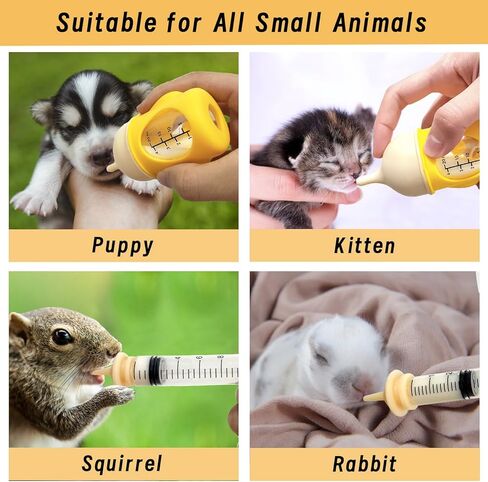 Kitten Bottle Feeding Kit Puppy Bottles for Nursing, Anti-Choking Pet Feeding Bottle and Syrings, Nipple for Kittens Newborn Kitten Puppy Small Animals Supplies(Yellow, 20ml) in Saudi Arabia