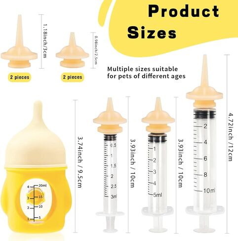 Kitten Bottle Feeding Kit Puppy Bottles for Nursing, Anti-Choking Pet Feeding Bottle and Syrings, Nipple for Kittens Newborn Kitten Puppy Small Animals Supplies(Yellow, 20ml) in Saudi Arabia