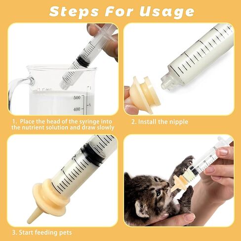 Kitten Bottle Feeding Kit Puppy Bottles for Nursing, Anti-Choking Pet Feeding Bottle and Syrings, Nipple for Kittens Newborn Kitten Puppy Small Animals Supplies(Yellow, 20ml) in Saudi Arabia