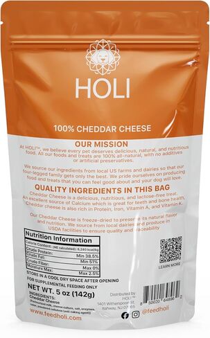 HOLI Freeze Dried Cheddar Cheese Dog Treats - 100% All Natural - Human Grade, Single Ingredient, Lactose Free - Grain Free, Gluten Free, Soy Free – (10 Ounce) in Kuwait