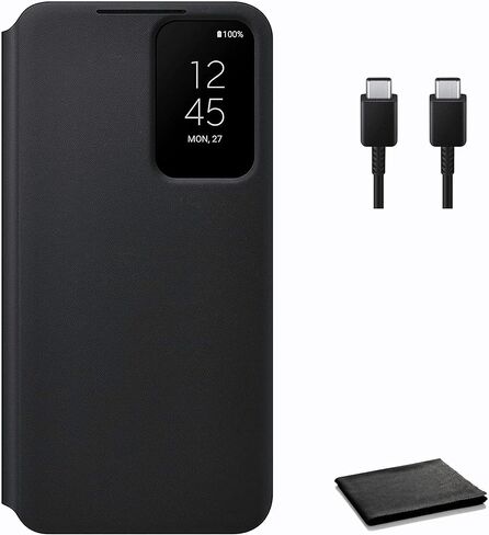 SAMSUNG Galaxy S22 S-View Flip Cover, Protective Phone Case, Tap Control, Cutting Edge Design, US Version, Black, Includes Type C Charging Cable and Cleaning Cloth in Saudi Arabia
