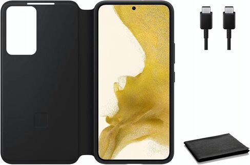 SAMSUNG Galaxy S22 S-View Flip Cover, Protective Phone Case, Tap Control, Cutting Edge Design, US Version, Black, Includes Type C Charging Cable and Cleaning Cloth in Saudi Arabia