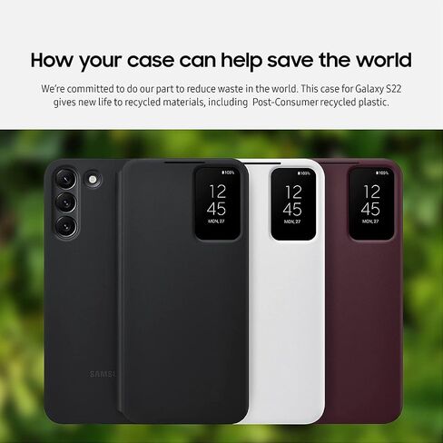 SAMSUNG Galaxy S22 S-View Flip Cover, Protective Phone Case, Tap Control, Cutting Edge Design, US Version, Black, Includes Type C Charging Cable and Cleaning Cloth in Saudi Arabia