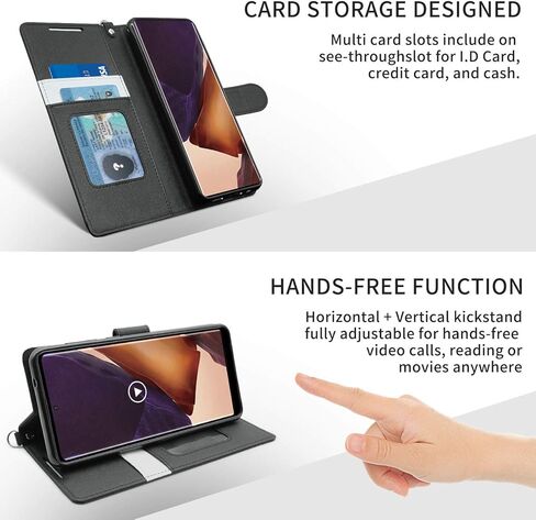 DOUBLE-N for Galaxy Note 20 Ultra Case, Premium PU Leather Note 20 Ultra 5G Wallet Case, Flip Folio Cover with Wrist Strap Card Holder Kickstand for Samsung Galaxy Note 20 Ultra (Black) in Saudi Arabia
