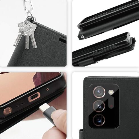 DOUBLE-N for Galaxy Note 20 Ultra Case, Premium PU Leather Note 20 Ultra 5G Wallet Case, Flip Folio Cover with Wrist Strap Card Holder Kickstand for Samsung Galaxy Note 20 Ultra (Black) in Saudi Arabia