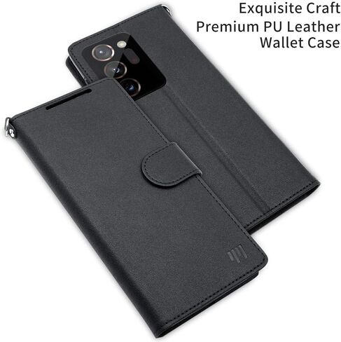 DOUBLE-N for Galaxy Note 20 Ultra Case, Premium PU Leather Note 20 Ultra 5G Wallet Case, Flip Folio Cover with Wrist Strap Card Holder Kickstand for Samsung Galaxy Note 20 Ultra (Black) in Saudi Arabia