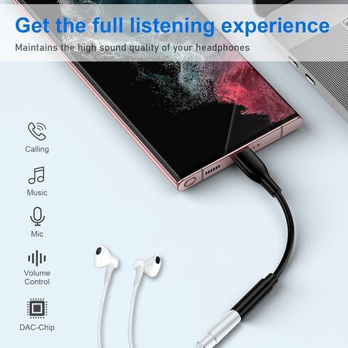 USB C to 3.5mm Headphone Adapter for Samsung Galaxy S24 Ultra A16 5G A15 A54 A35 S23FE S22,Type C to Audio Aux Jack Adapter Dongle Cord for iPhone 16/16 Pro/16 Pro Max/16 Plus/15,Pixel 9 Pro XL 8A 7 6 in Kuwait