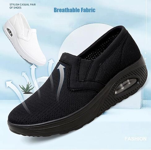 Women's Platform Orthopedic Air Cushion Walking Shoes Mesh Breathable Diabetic Nurse Work Sneakers Slip-ons Light Wedge Ladies Toning Rocker Shoe (grey,9,Women,9) in Saudi Arabia