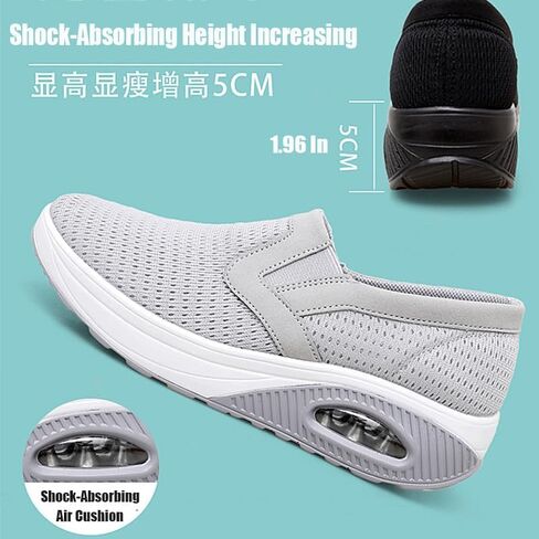 Women's Platform Orthopedic Air Cushion Walking Shoes Mesh Breathable Diabetic Nurse Work Sneakers Slip-ons Light Wedge Ladies Toning Rocker Shoe (grey,9,Women,9) in Saudi Arabia