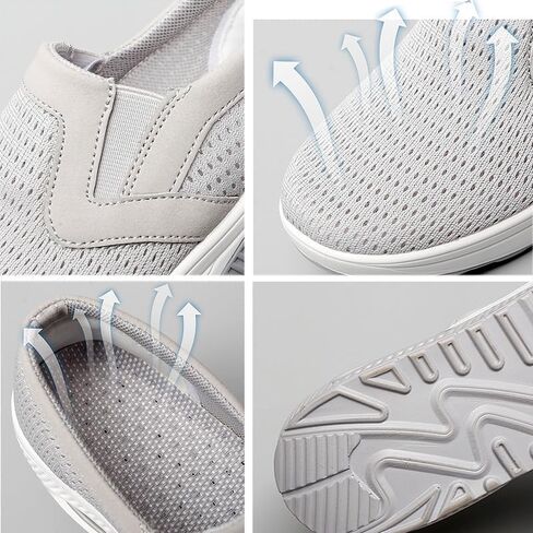 Women's Platform Orthopedic Air Cushion Walking Shoes Mesh Breathable Diabetic Nurse Work Sneakers Slip-ons Light Wedge Ladies Toning Rocker Shoe (grey,9,Women,9) in Saudi Arabia