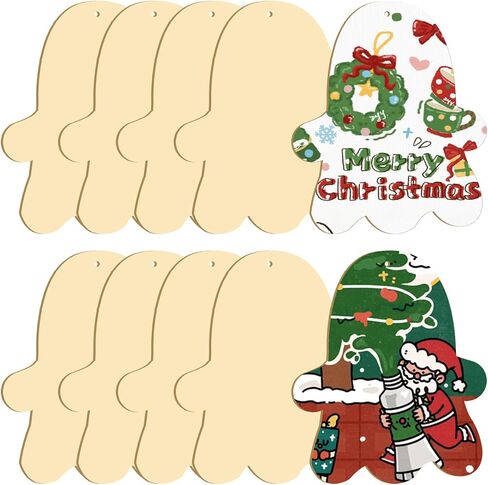 حجم كبير 7 "هالوين شرائح خشبية غير مكتملة الحلي الخشبية الفارغة DIY الحرف الخشبية لطلاء الديكور المعلق للحرف اليدوية حفلة عيد الشكر الخريف حفلة عيد الميلاد زينة معلقة (أشباح) in Kuwait