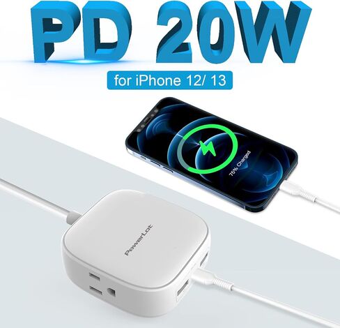 شريط طاقة مع منفذ USB، شريط طاقة PowerLot للسفر مع قابس مسطح، سلك تمديد ETL 6FT PD 20 وات USB C شريط طاقة لهاتف iPhone 14/13/12 Pro Max، iPad Pro/Air، مكعب شريط طاقة صغير للمنزل والمكتب in Saudi Arabia