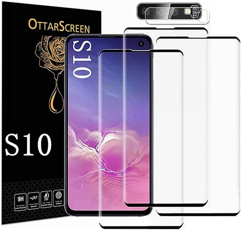 واقي شاشة Galaxy S10، 3 قطع واقي شاشة من الزجاج المقوى S10، حزمة واحدة من واقي عدسة الكاميرا، زجاج ثلاثي الأبعاد 9H واقي شاشة من الزجاج المقوى لهاتف Samsung Galaxy S10 【عبوة 3+1】 in Kuwait