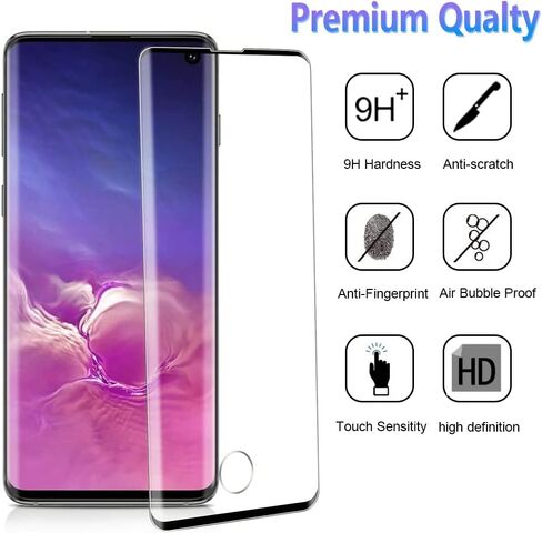 واقي شاشة Galaxy S10، 3 قطع واقي شاشة من الزجاج المقوى S10، حزمة واحدة من واقي عدسة الكاميرا، زجاج ثلاثي الأبعاد 9H واقي شاشة من الزجاج المقوى لهاتف Samsung Galaxy S10 【عبوة 3+1】 in Kuwait